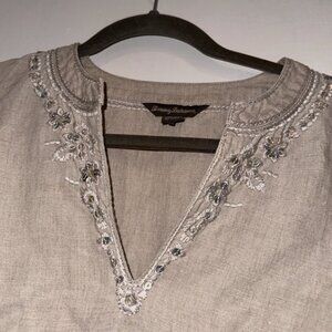 Tommy Bahama Beige Linen Tunic Blouse Women’s XS